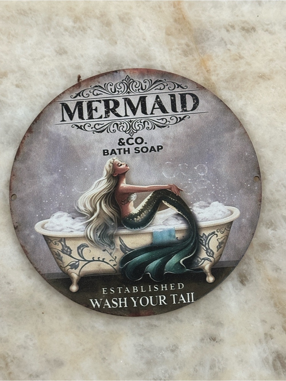 Mermaid & Co. Bath Soap Wooden Sign Green Mermaid Design